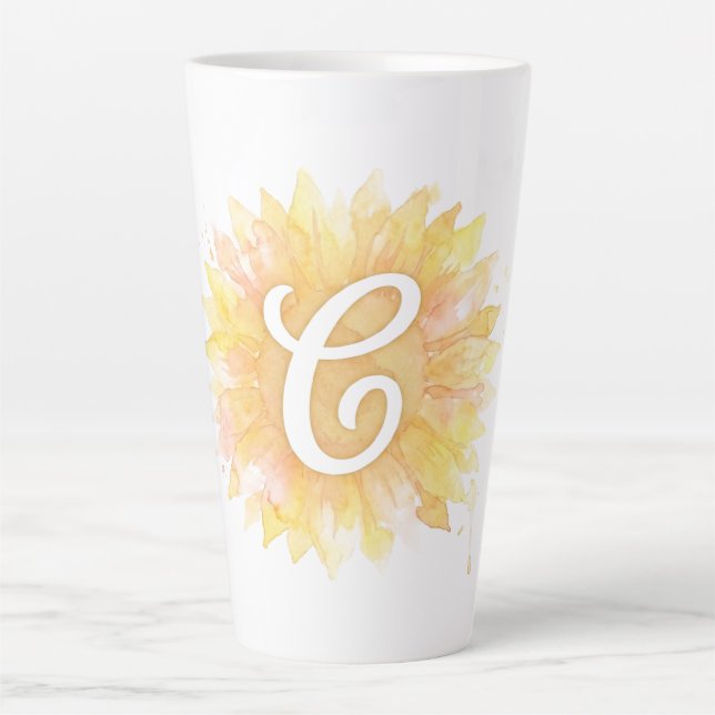 Letter C Sunflower First Name Monogram Initial  Latte Mug (Front)