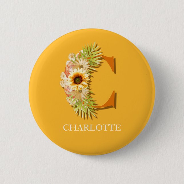 Letter C Sunflower Floral with Name Button (Front)
