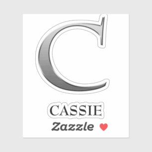 Letter C Two-Tone Silver Gray and Name Sticker