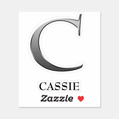 Letter C Two_Tone Silver Gray and Name Sticker
