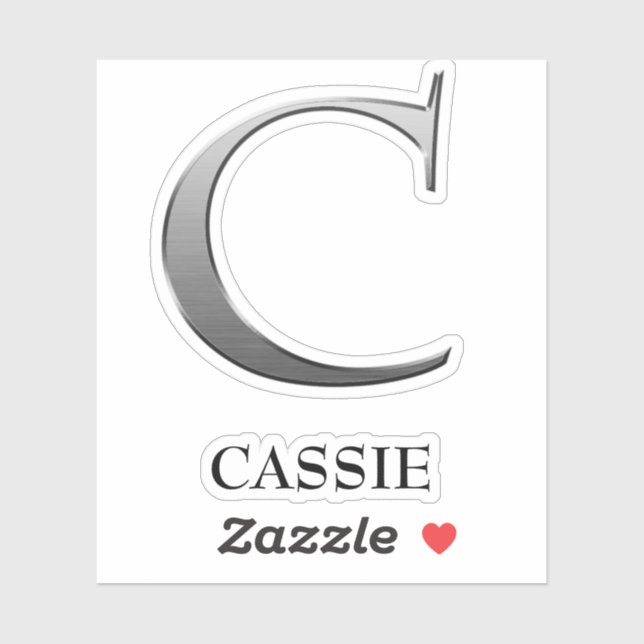 Letter C Two-Tone Silver Gray and Name Sticker (Sheet)