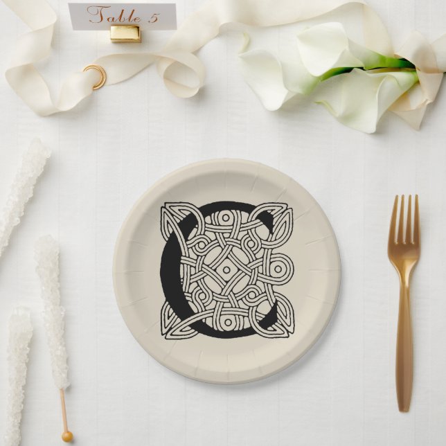 Letter C Vintage Celtic Knot Monogram Paper Plates (Wedding)
