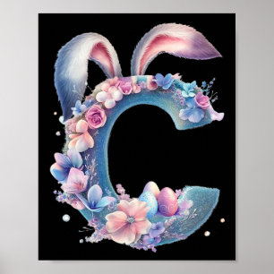 Letter C With Bunny Ears Adorned With Soft Pastel  Poster