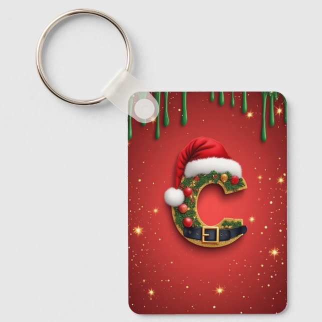Letter C With Christmas Wreath Decor 🎁 Keychain (Front)
