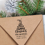Letter Christmas Tree Holiday Return Address Rubber Stamp<br><div class="desc">Holiday message in the shape of a Christmas tree with return address. For more advanced customization of this design,  please click the "BLUE DESIGN TOOL" above!</div>