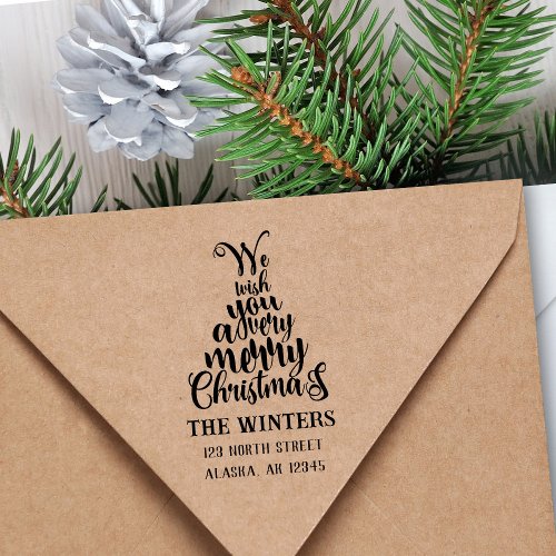 Letter Christmas Tree Holiday Return Address Rubber Stamp