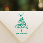 Letter Christmas Tree Holiday Rubber Stamp<br><div class="desc">Holiday message in the shape of a Christmas tree with family or business name. For more advanced customization of this design,  please click the "BLUE DESIGN TOOL" above!</div>