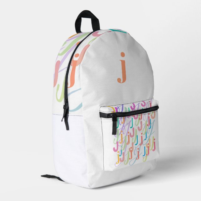 Letter Confetti "J"  Printed Backpack (Back Corner Left)