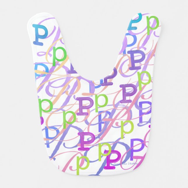Letter Confetti "P" Baby Bib (Front)