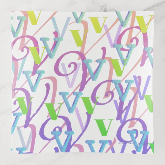 Letter Confetti "V" Trinket Tray (Front)