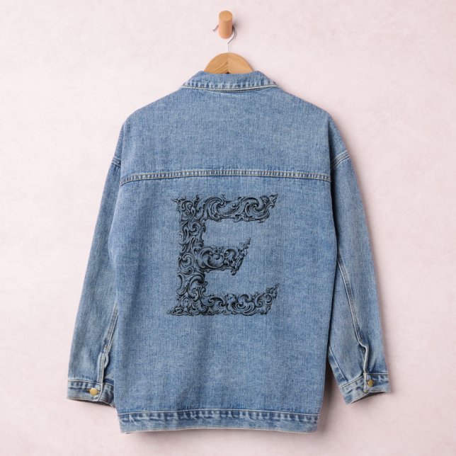 Letter D Alphabet Typography Denim Jacket (Hangar)