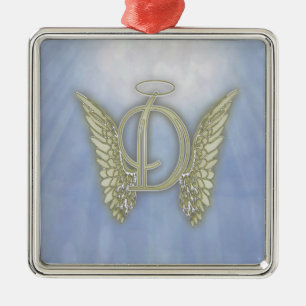 Letter D Angel Monogram Metal Ornament