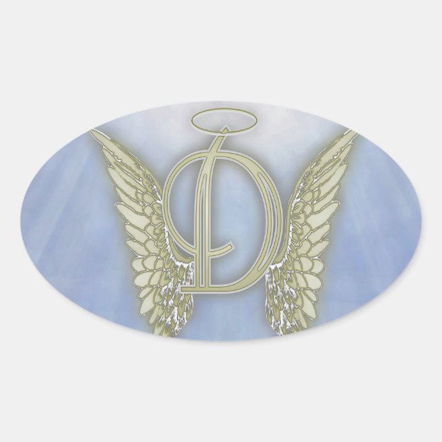 Letter D Angel Monogram Oval Sticker (Front)