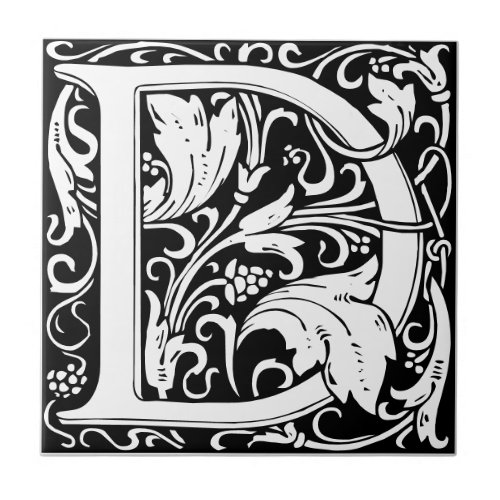 Letter D art nouveau black and white Tile