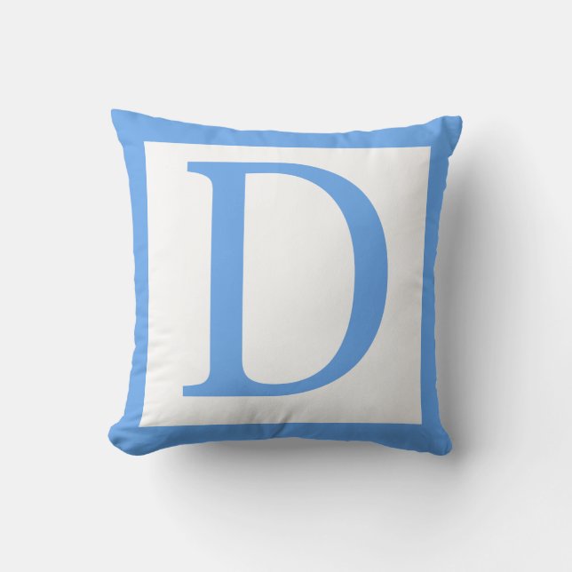 Letter D Baby Blue Border Throw Pillow (Front)