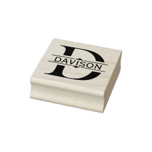 Letter D Black ornamental Split Monogram Rubber Stamp