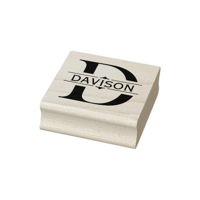 Letter D | Black ornamental Split Monogram  Rubber Stamp (Stamp)