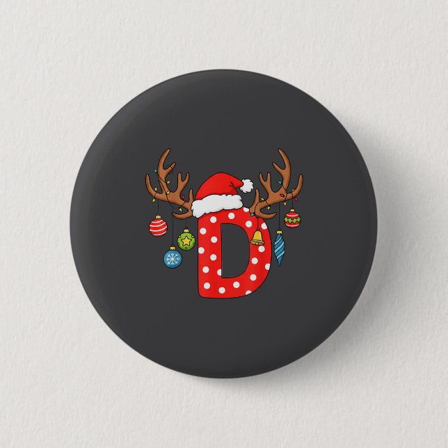 Letter D Christmas Monogram Alphabet Initial Ornam Button (Front)
