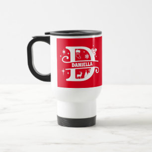Letter D Christmas Monogram Initial Name Red    Travel Mug