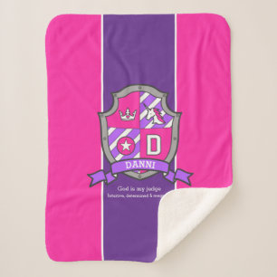 Letter D Danni name meaning pink purple unicorn Sherpa Blanket