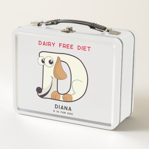 Letter D Dog Add Name Allergies Back To School Metal Lunch Box