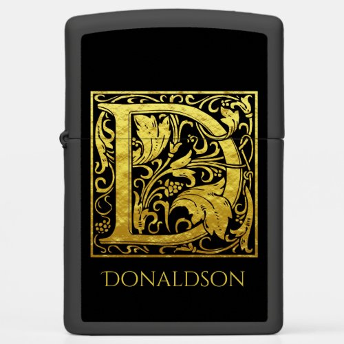 Letter D First Letter Faux Gold and Black Zippo Lighter