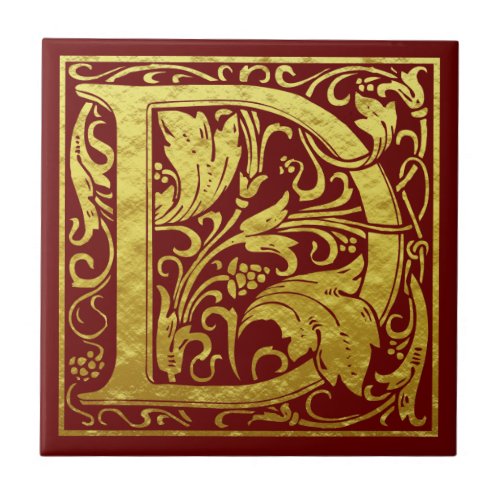 Letter D First Letter Faux Gold Red Ceramic Tile