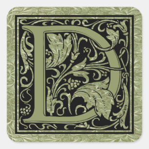 Letter D First Letter Monogram Square Sticker