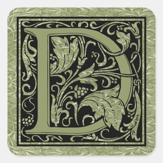 Letter D First Letter Monogram Square Sticker (Front)