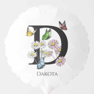 Letter D Floral Butterfly Monogram Initial Balloon