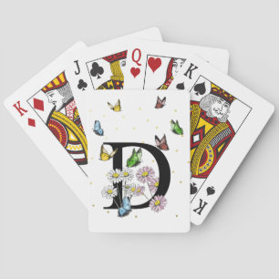 Letter D Floral Butterfly Monogram Initial Poker Cards