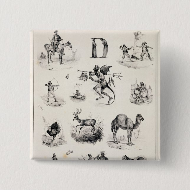 Letter D from an alphabet primer, 1832 Button (Front)