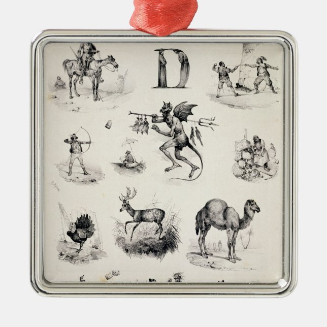 Letter D from an alphabet primer, 1832 Metal Ornament (Front)