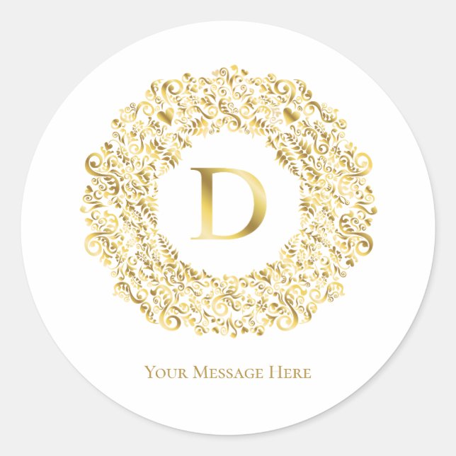 Letter D golden Damask Pattern  Classic Round Sticker (Front)