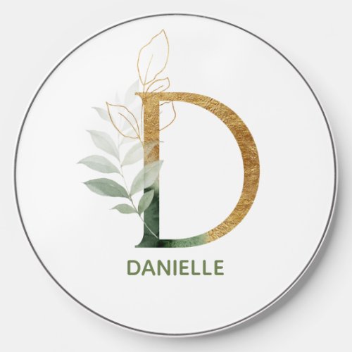 Letter D Green  Gold Fern Wireless Charger