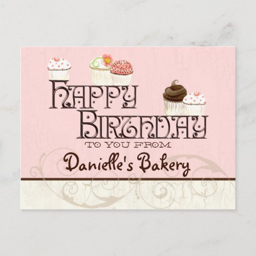 Letter D Happy Birthday Cupcake Business Postcard