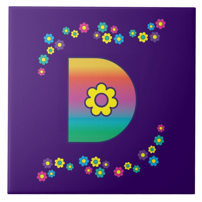 Letter D in Flores Rainbow Monogram Ceramic Tiles