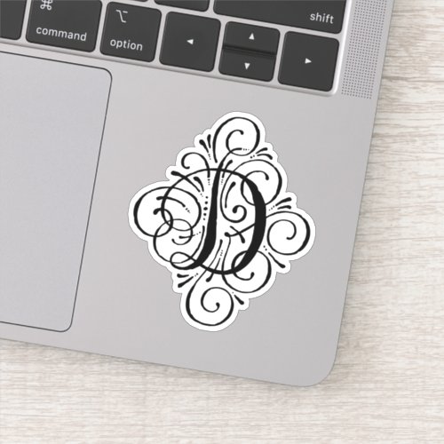 Letter D Initial Elegant Flourish Monogram Sticker