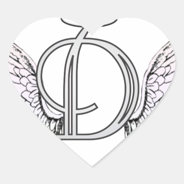 Letter D Initial Monogram with Angel Wings & Halo Heart Sticker (Front)