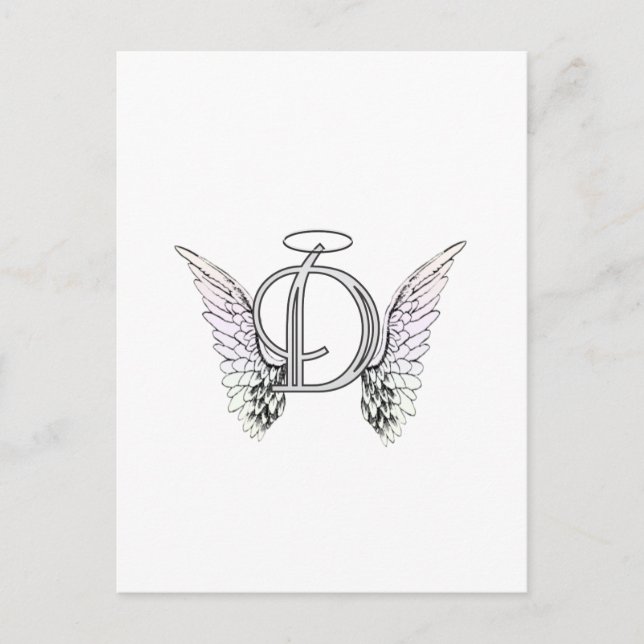 Letter D Initial Monogram with Angel Wings & Halo Postcard (Front)