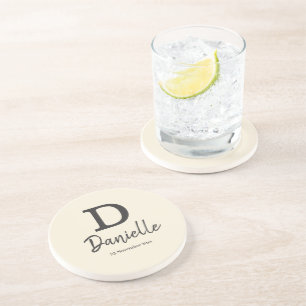 Letter D initial personalized name and date Throw Coaster