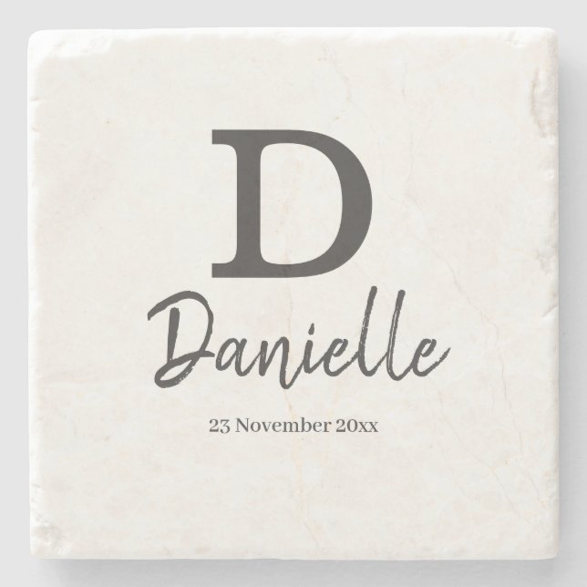 Letter D initial personalized name and date Throw  Stone Coaster (Front)