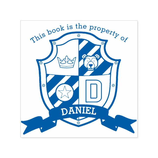 Letter D knight name bear kids library stamp (Design)