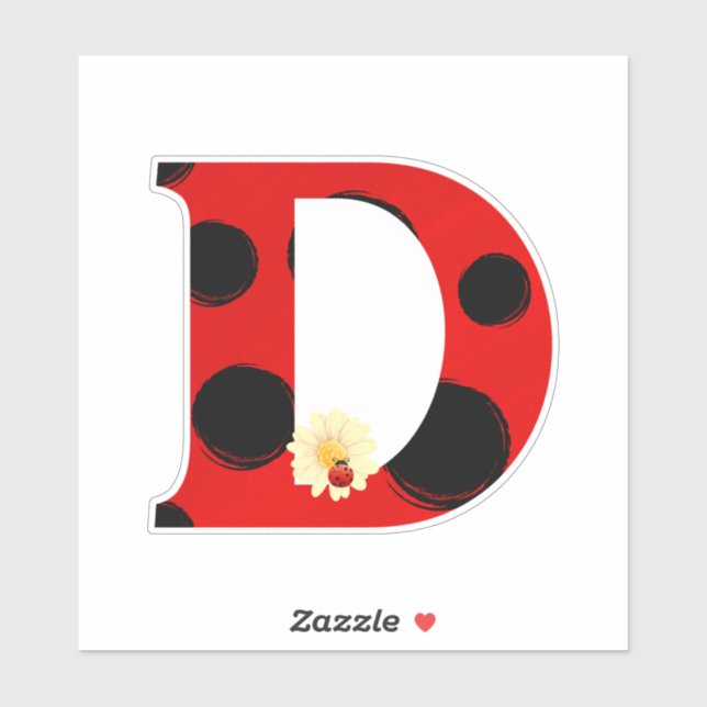 Letter D Ladybug Print with Ladybug and Flower Sticker (Sheet)
