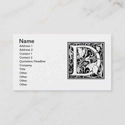 Letter D Medieval Monogram Art Nouveau Business Card