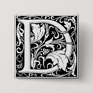 Letter D Medieval Monogram Art Nouveau Button