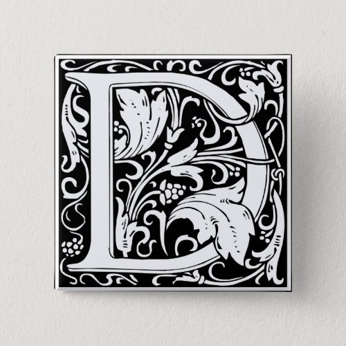 Letter D Medieval Monogram Art Nouveau Button