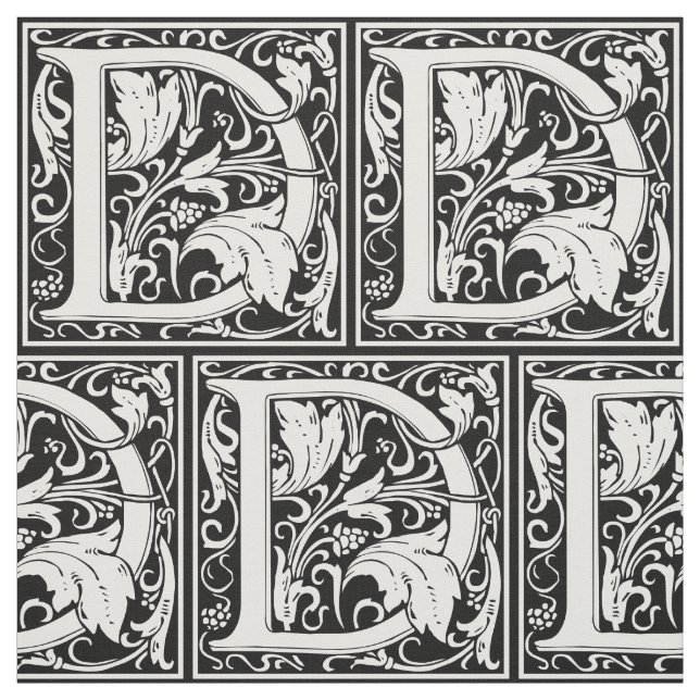 Letter D Medieval Monogram Art Nouveau Fabric (Swatch)
