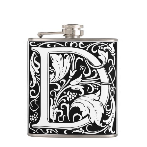 Letter D Medieval Monogram Art Nouveau Hip Flask