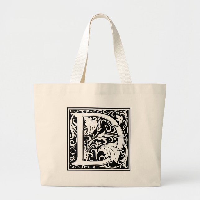 Letter D Medieval Monogram Art Nouveau Large Tote Bag (Front)